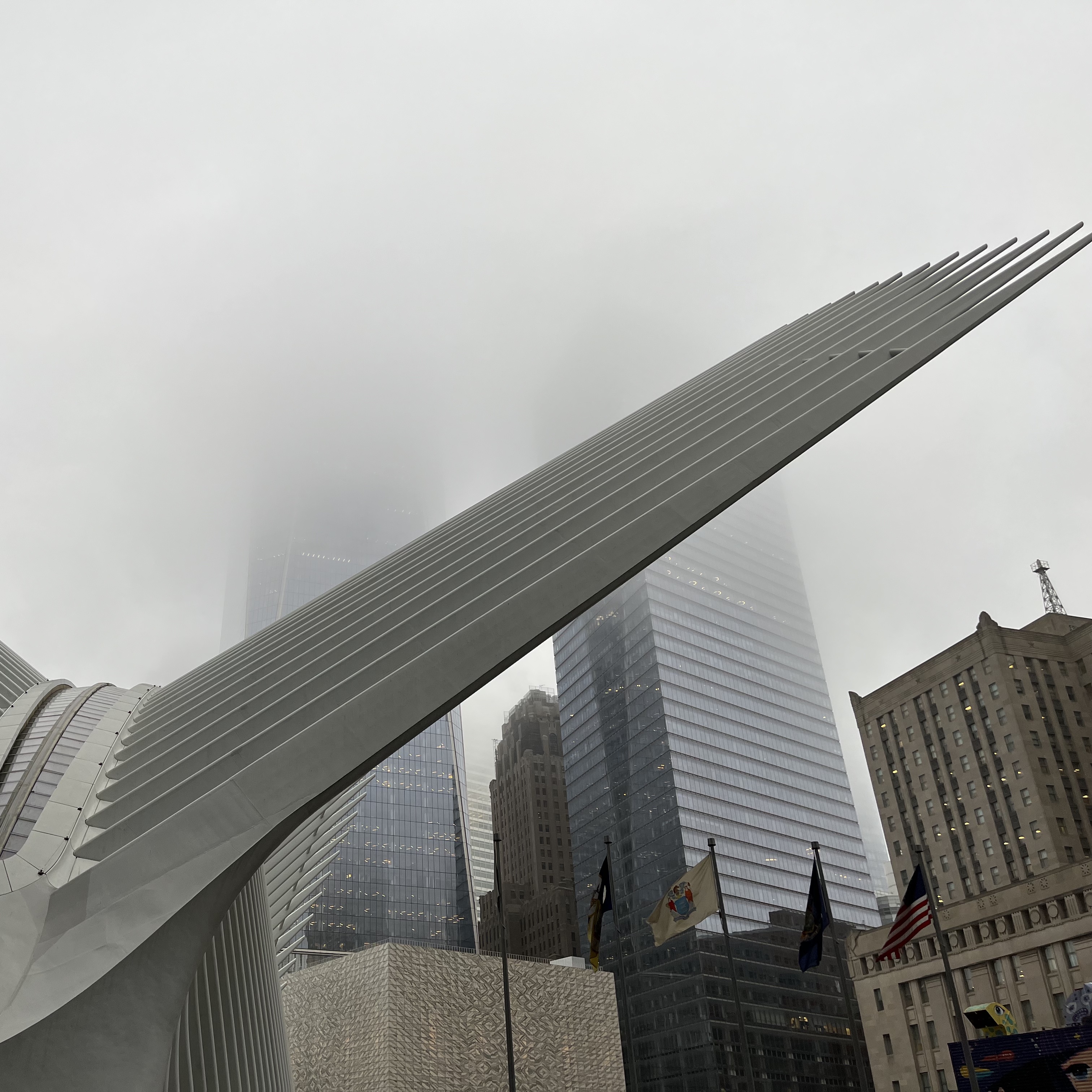 The Oculus and World Trade Center in fog.