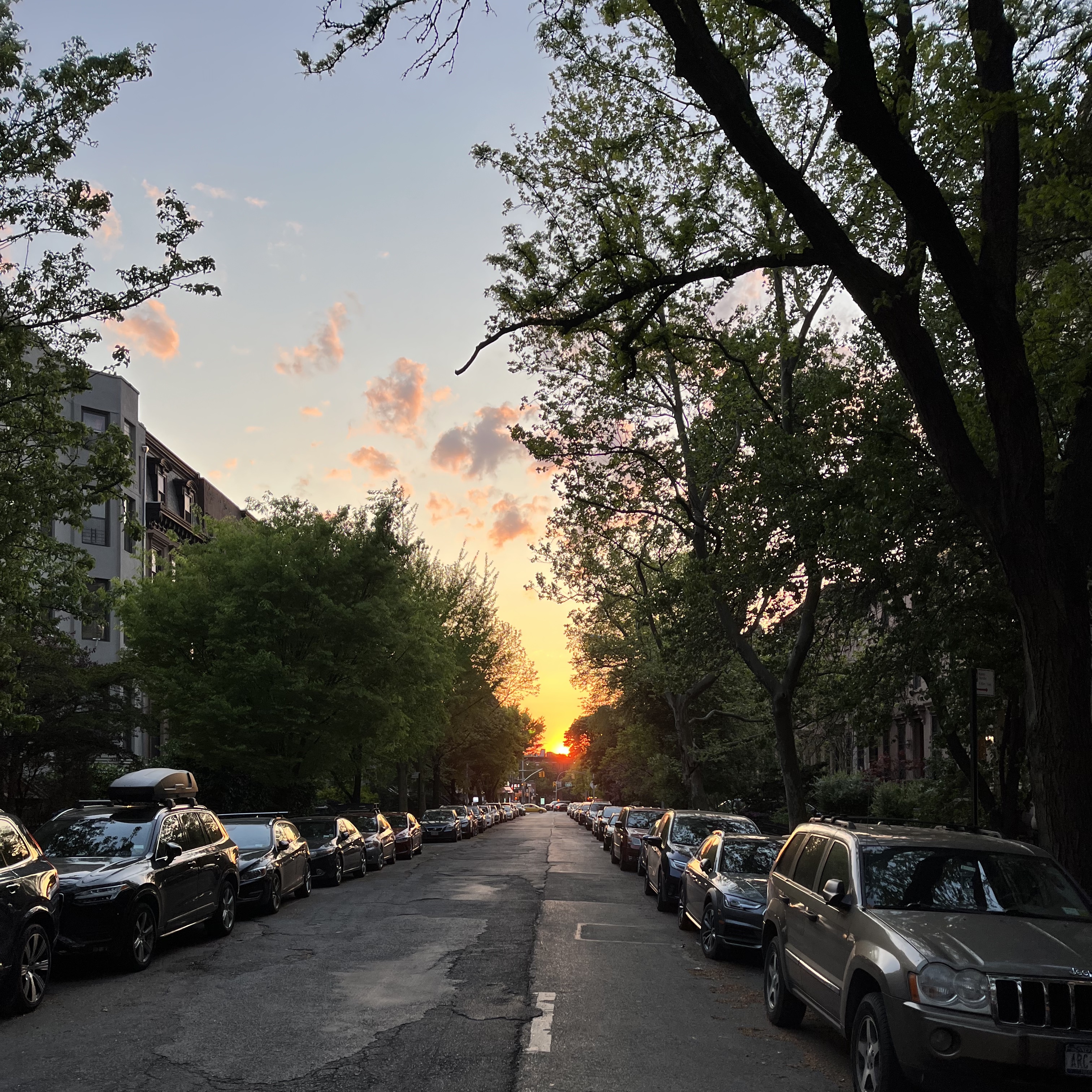 Sunset on Park Place between Vanderbilt and Carlton in Brooklyn.