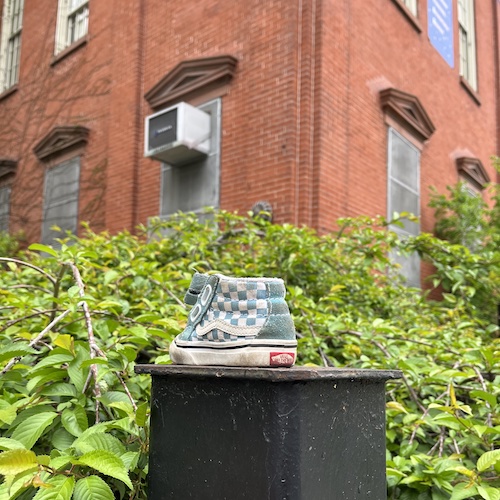 Off the Wall - Lost shoe at the school on Vanderbilt and Sterling Place in Prospect Heights.