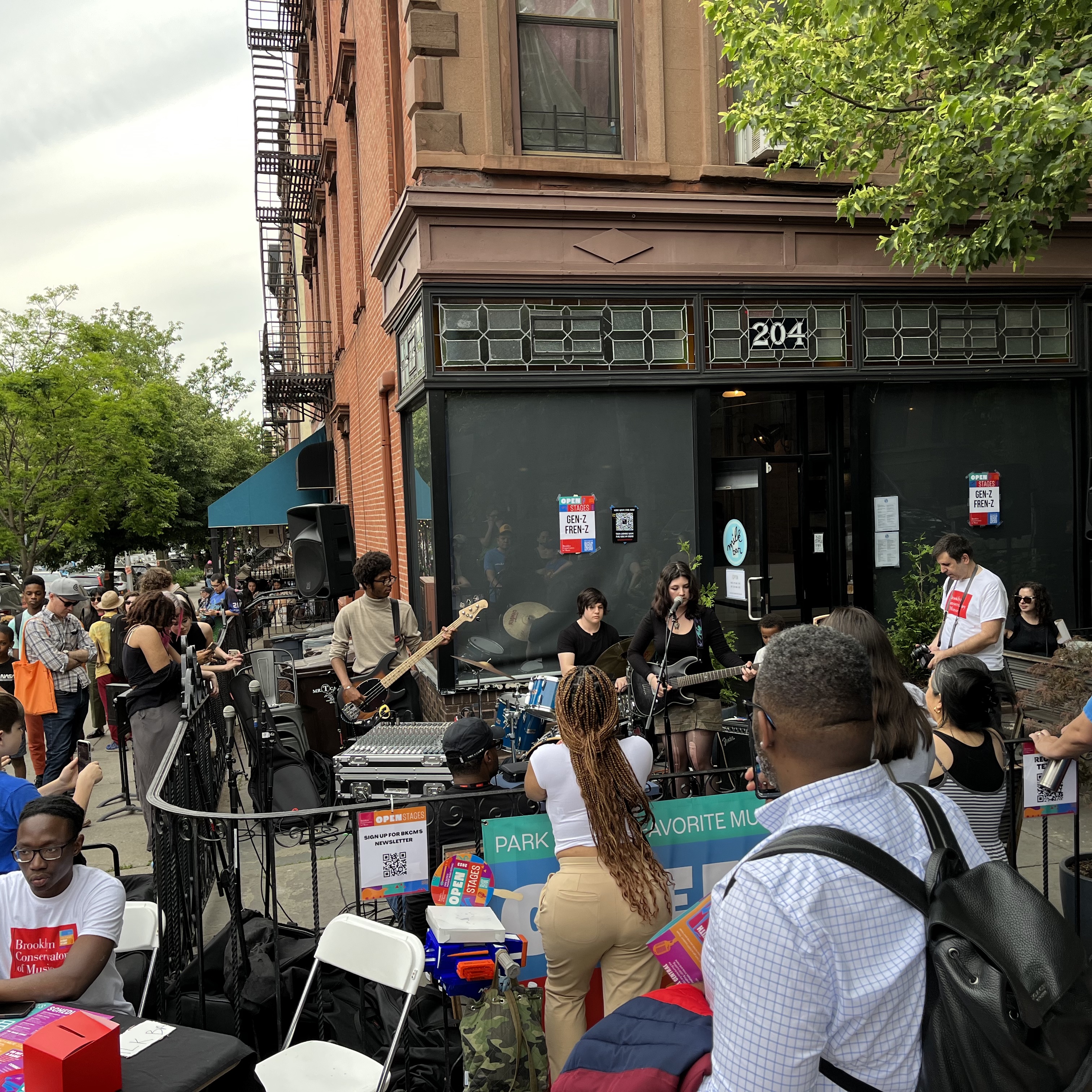 Back Pocket plays in front of 204 6th Avenue in Brooklyn for the Brooklyn Conservatory of Music's Open Stages 2023.