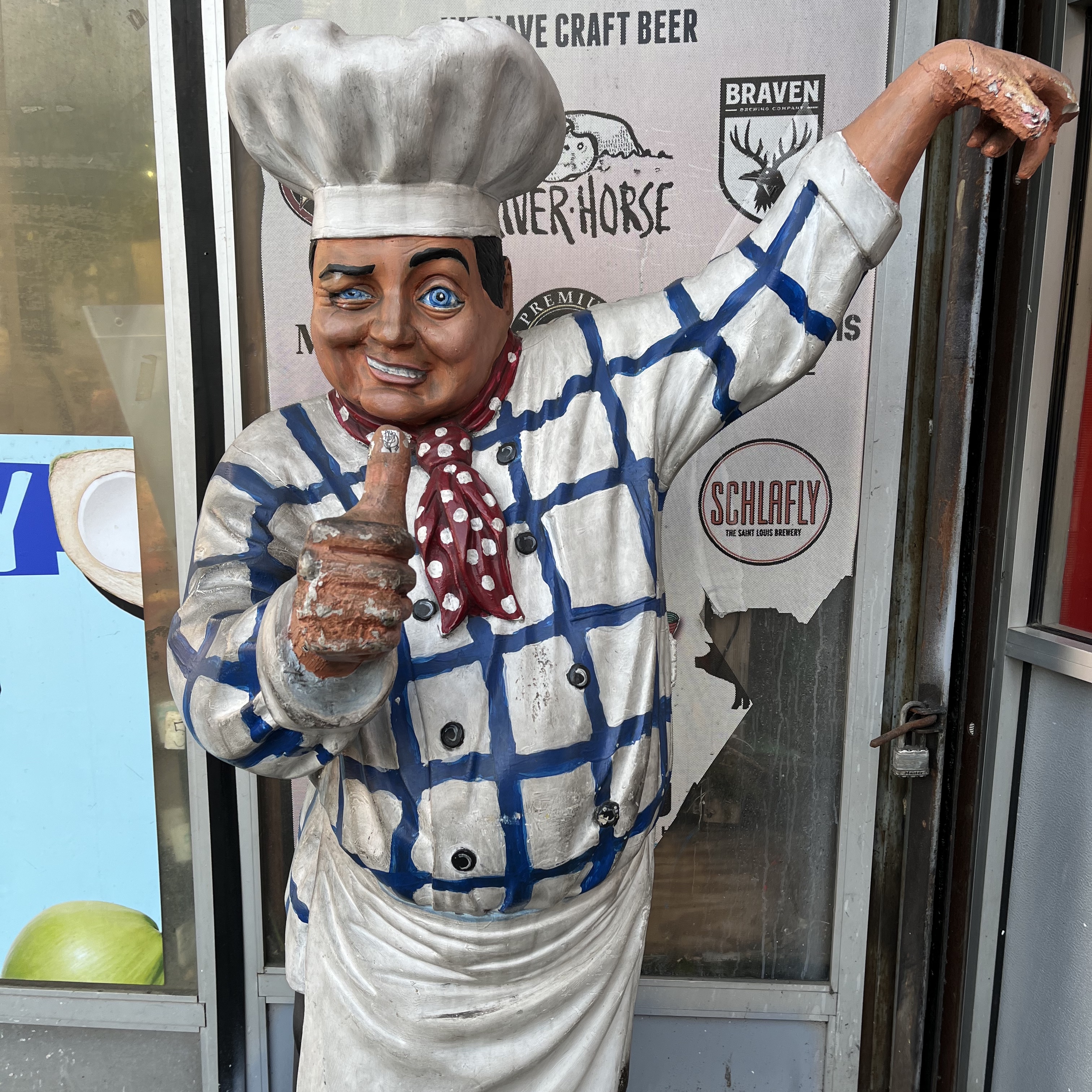 Pizza chef in front of Antonios on Flatbush Avenue in Park Slope, Brooklyn.
