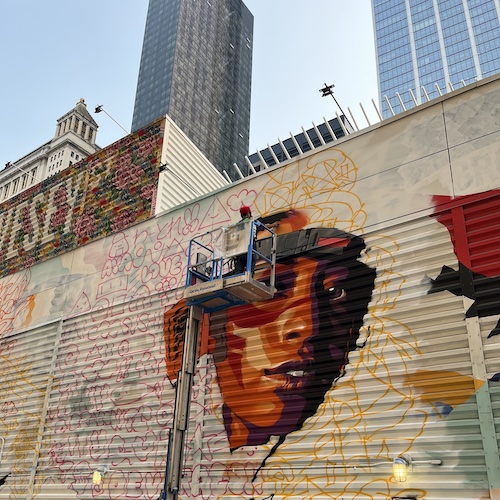 New art going up on Vesey Street at the World Trade Center.
