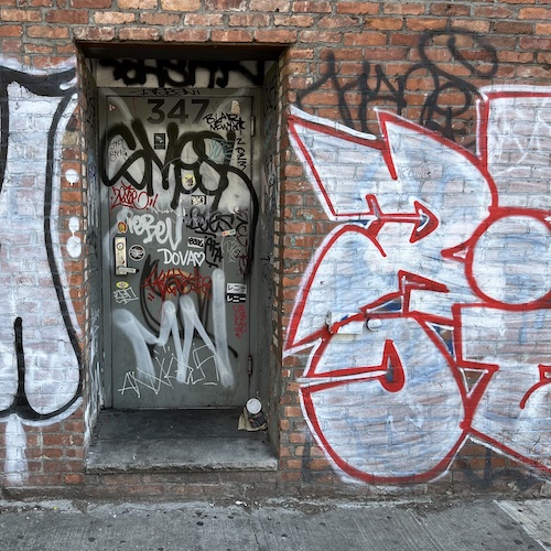 The back door of 347 Flatbush Avenue in Brooklyn. Currently a Chipotle outpost.