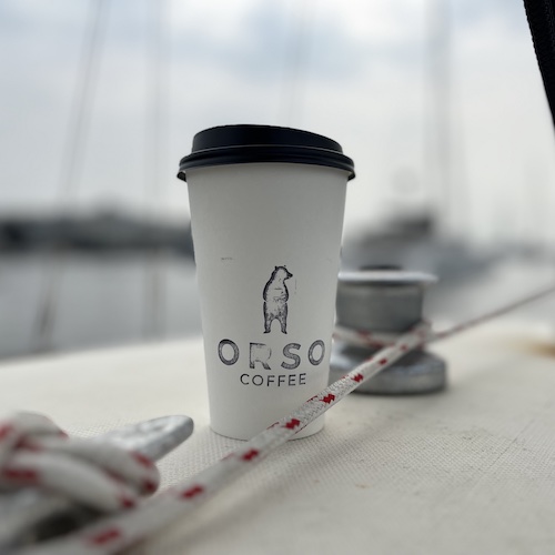 Morning coffee aboard Uno. Sheepshead Bay, Brooklyn.