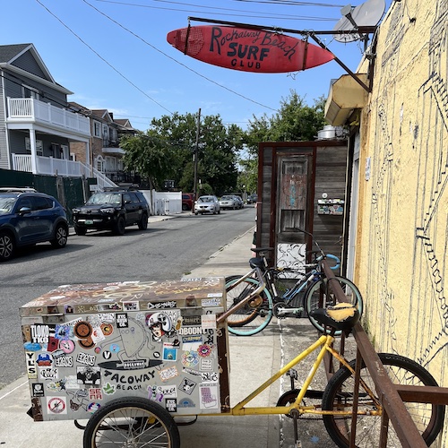 Tacoway Beach bike in front of Rockaway Beach Surf Club. Beach 87th Street, Rockaway Beach, New York