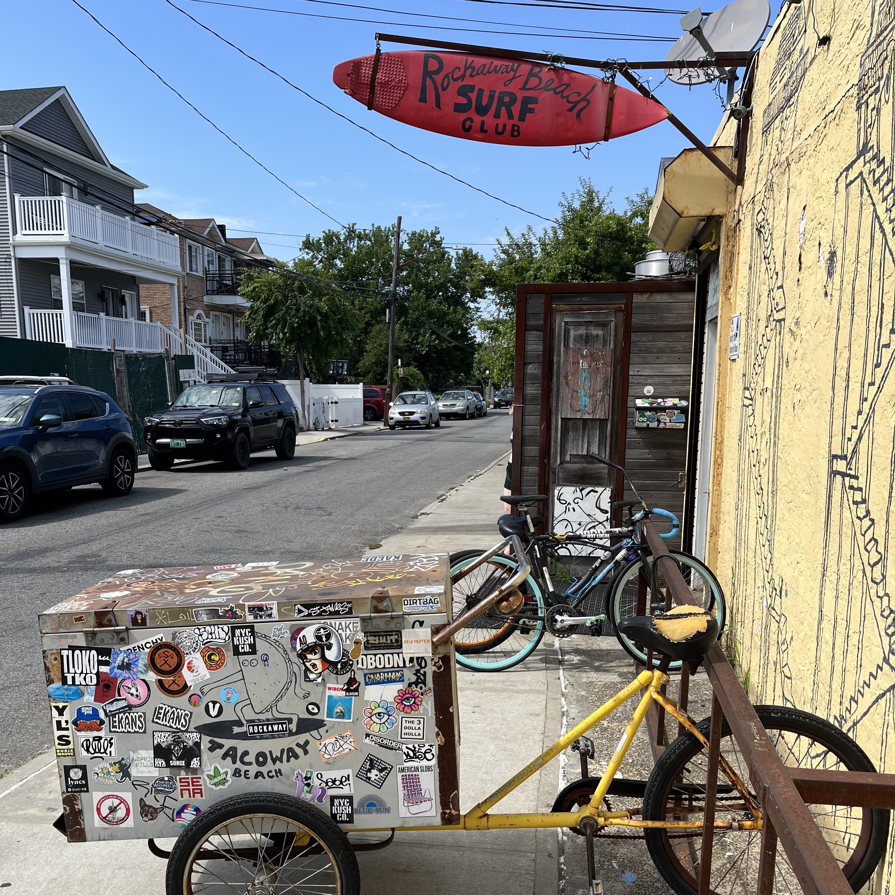 Tacoway Beach bike in front of Rockaway Beach Surf Club. Beach 87th Street, Rockaway Beach, New York