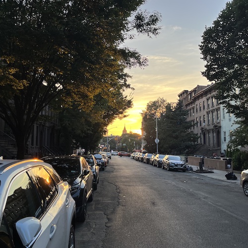 Sunset with St. Augustine's in the background. Park Place, Prospect Heights, Brooklyn.
