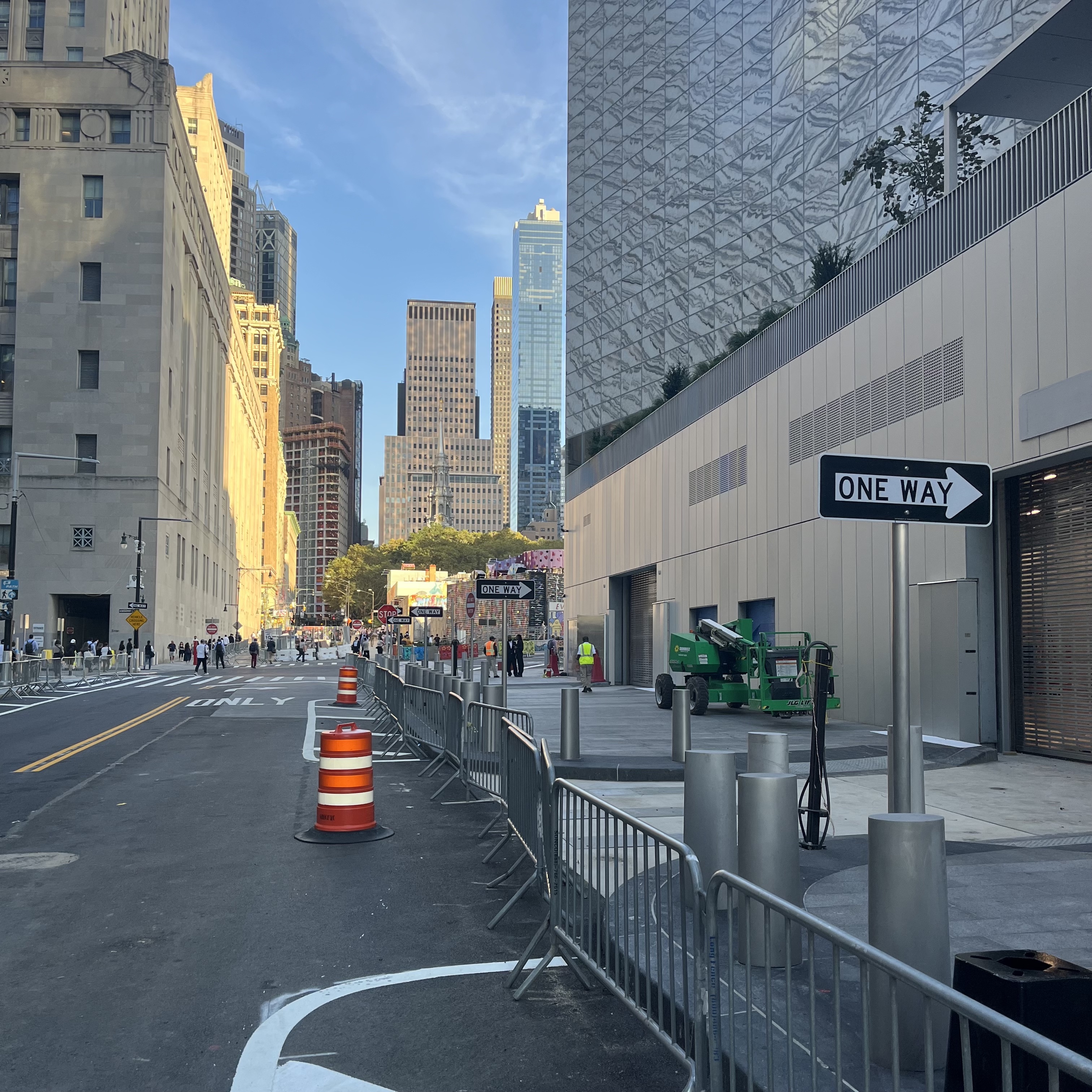 Many, many one-way signs on Vesey Street. World Trade Center, Manhattan.