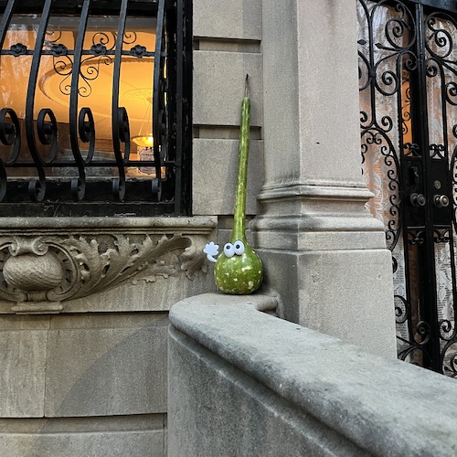 A smiling, decorative gourd. 108 8th Avenue, Park Slope, Brooklyn.