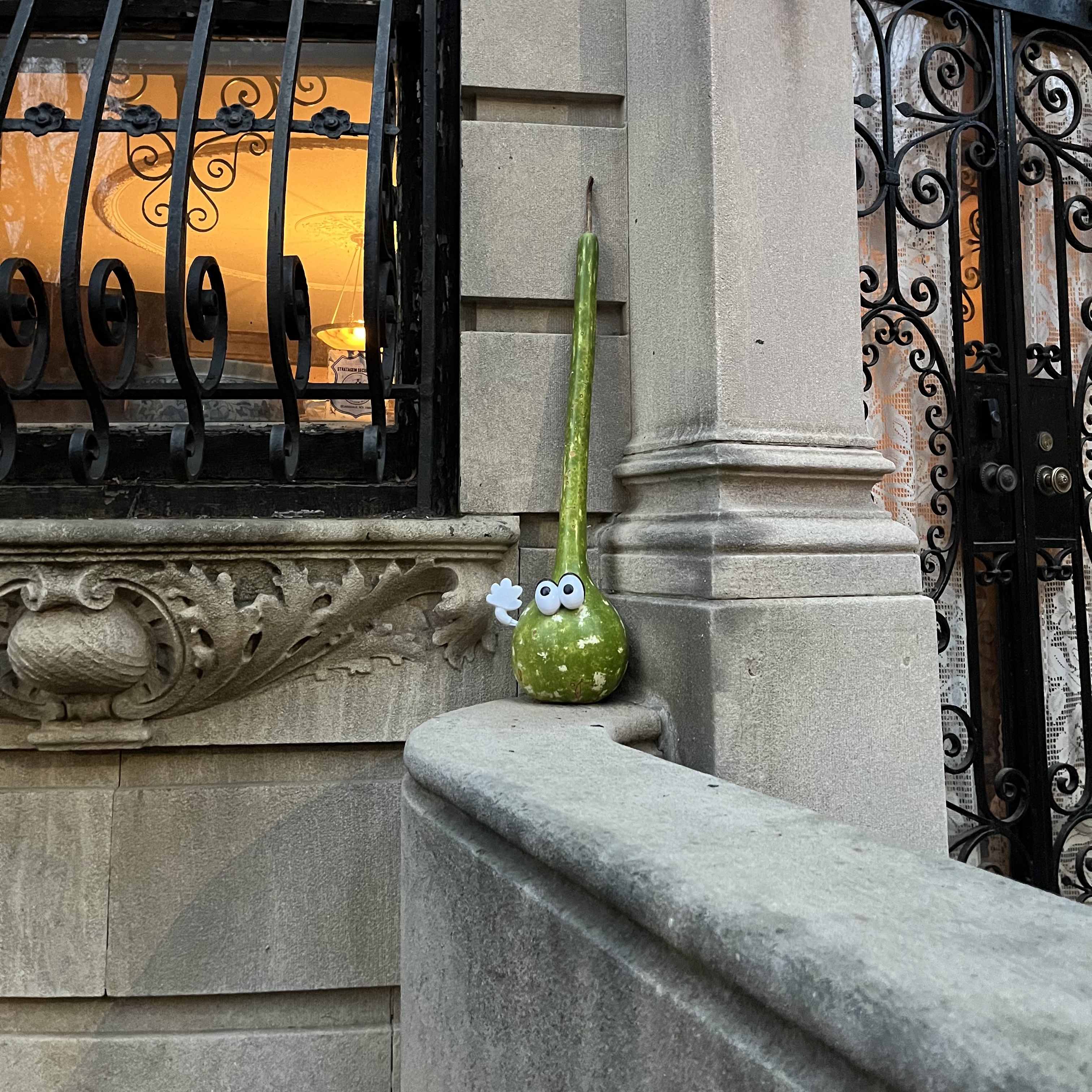 A smiling, decorative gourd. 108 8th Avenue, Park Slope, Brooklyn.