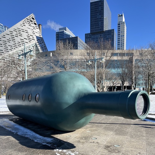 Private Passage by Malcolm Cochran. A ship's stateroom in a bottle. West 56th & Hudson River Greenway, Hell's Kitchen, Manhattan.