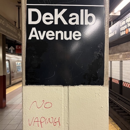 No vaping at DeKalb Avenue Station. Downtown, Brooklyn.