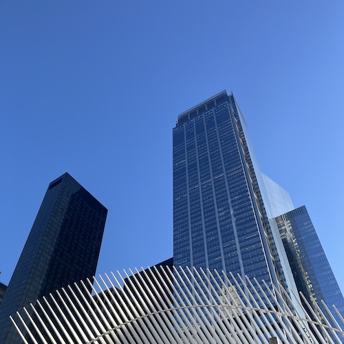 4 World Trade Center and the top of the Oculus. World Trade Center, Manhattan.