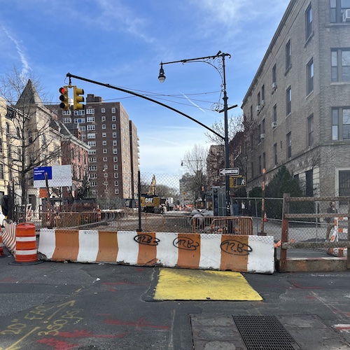 Infrastructure improvements continue at the corner of Vanderbilt Avenue and Park Place in Prospect Heights, Brooklyn.