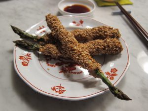 Sesame-Coated Asparagus with Pork Belly