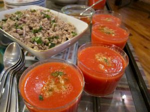 Thai-spiced watermelon soup, pork larb