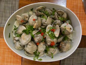 Clams with coconut curry broth
